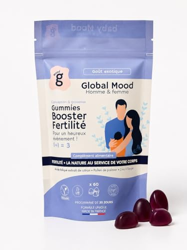 GLOBAL MOOD Gummies Fertilité & Conception - Projet Bébé & Désir d'Enfant - Vitamines Prénatales, Zinc, Acide Folique B9 & Plantes - 60 Gummies