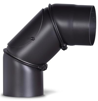 Tubo a gomito per stufa in acciaio spesso 2 mm (tubo fumo) con diametro di 120 mm, per stufe e fuochi da camino, Senotherm, nero, regolabile a 0 – 90 gradi, con porta di pulizia