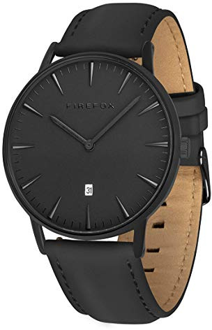 FIREFOX Damenuhr Herren- Armbanduhr Passion analog Quarz Edelstahl schwarz Lederarmband schwarz 5 ATM wasserdicht FFPL02-131