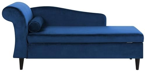 Beliani Chaiselongue Samt Marineblau Links mit Stauraum u. Kissen hohe Lehne Retro Luiro