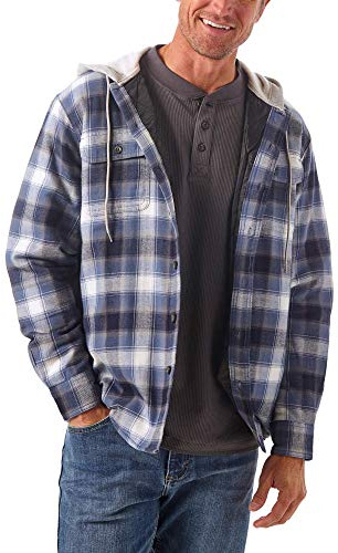 Wrangler Authentics Long Sleeve Quilted Lined Flannel Shirt Jacket with Hood Veste Chemise matelassée à Manches Longues en Flanelle doublée avec Capuche Homme