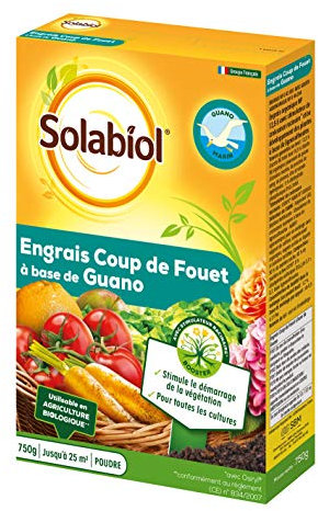 SOLABIOL Engrais Coup De Fouet A Base de Guano - 750g - Jusqu'à 25m² - Stimule Le Démarage De La Végétation - Pour Toutes Les Cultures - Utilisable En Agriculture Biologique SOGUA750N