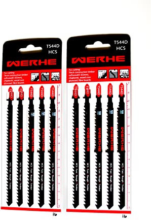 WERHE ® Profi – 10 x Holz Stichsägeblätt – C 152mm T544D Extra Lang – Schnelles Schneiden dicker Schichten – Kompatibel mit Bosh, Metabo, Makita Stichsägen