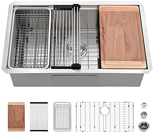 27 Inch Kitchen Sink Undermount-VASOYO 27x19 Stainless Steel Undermount Kitchen Sink Workstation 16 Gauge Deep Single Bowl Under Mount Sinks Basin with Cutting Board