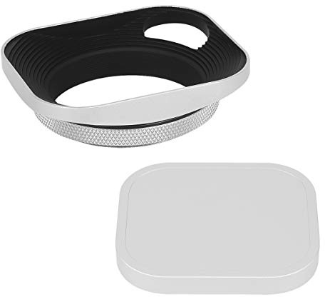 Haoge LH-ES2 49mm Metall Rechteckig Einschrauben Aushöhlen Sonnenblende Gegenlichtblende mit Kappe für Leica Leitz Messsucherkamera Objektiv mit 49mm E49 Filtergewinde Silber