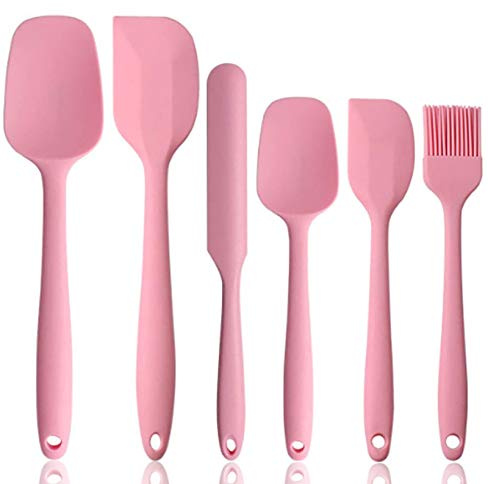 NoChoX 6 Silikon Spatel Hitzebeständig bis 500°F BPA Frei Silikon Teigschaber mit Metallkern, Nicht-Stick und Nahtloses Einteiliges Design zum Backen und Kochen (Rosa)