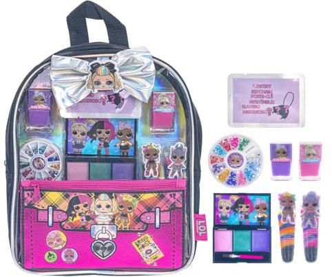 Townley Girl L.O.L. Surprise! Makeup Filled Backpack Set, Including Lip Balm, Nail Polish, Nail File, Hair Bows, and Other Accessories, Perfect for Parties, Sleepovers and Makeovers, Ages 3