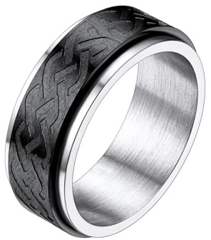 Richsteel Antiestres Anillo para Ansiedad Spinner Anillo Paz para Caballero Mujer, Nudos Trinidad Anillos Giratorios Alivio Estres, Negro