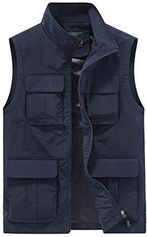 Yukirtiq Herren Anglerweste Outdoor Weste mit Vielen Taschen Fischerweste Schnelltrocknend Sommerweste Jagdweste Leicht Fotoweste Safariweste, Blau, XL