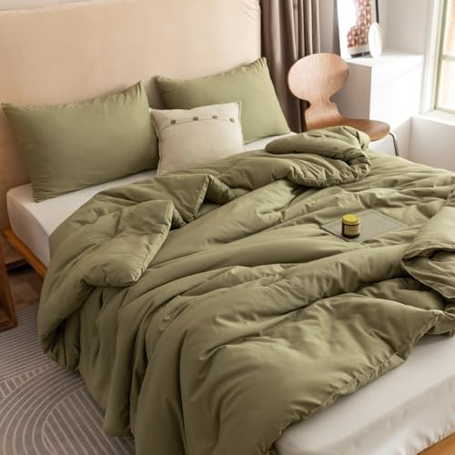 ROSGONIA King Size Comforter Set Olive Green, 3pcs (1 Boho Comforter & 2 Pillowcases), Lightweight Bedding Blanket All Season Bedspreads Quilt