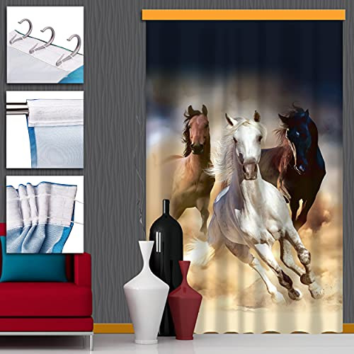 alles-meine.de GmbH Vorhang/Gardine Motiv & Größe frei wählbar Fertigschal - Pferde im Galopp - 140 * 245 cm lang - Blickdicht - Kräuselband - leichte Verdunklung - Fenster..