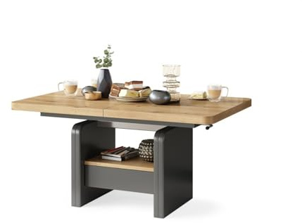 All4All Couchtisch Leo 120x75 cm - Wohnzimmertisch Höhenverstellbar - Esstisch mit Ablage und Schublade - Ausziehbar bis 180 cm - Esszimmertisch - Modern - Artisan Eiche + Anthrazit 05