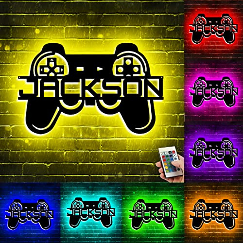 Personalized Game Neon Sign For Wall Bedroom Decor, Custom Name Gamepad LED Neon Sign Night Light, USB Powerd, 16 Color Change Remote Control for Kids Gaming Room (Style 1)