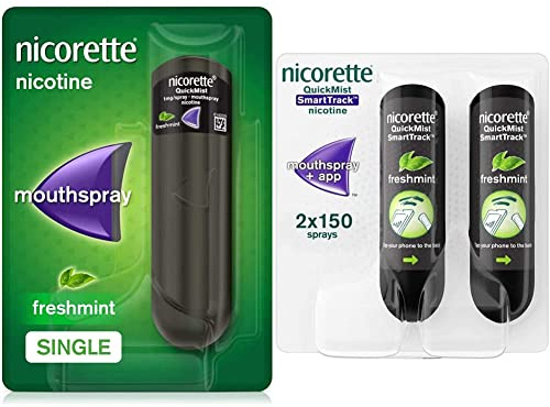 Nicorette QuickMist Spray Mouthspray Nicotine Freshmint- Single- 150 Sprays, 1 mg (Stop Smoking Aid) & QuickMist SmartTrack 1 mg/Spray Mouthspray Nicotine Freshmint