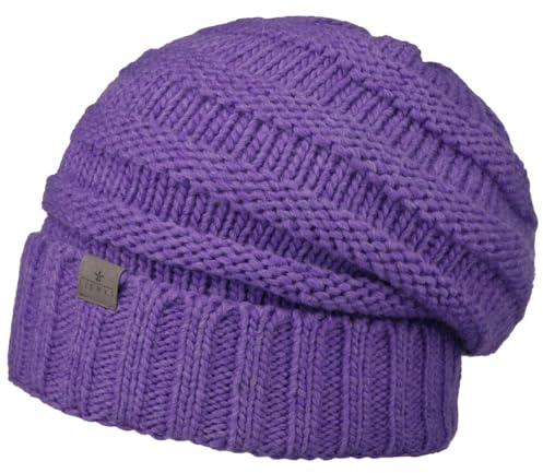 LIERYS Jil Oversize Strickmütze Beanie Damen Made in Germany Wollmütze mit Schurwolle Innenfutter Damen Herbst Winter lila One Size