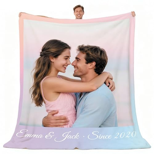 Giftove Personalisierte Decke mit Foto, 100% Flanell Kuscheldecke Personalisiert, Personalisierte Geschenke für Frauen Freundin Mama Papa Oma Opa, Fotogeschenke zum Geburtstag Jahrestag Hochzeitstag
