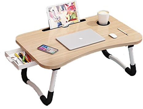 BSTMOME Laptop skrivbordsbädd stativ hopfällbart laptopbord hopfällbart frukostbricka bärbar knästående skrivbord läs- och skrivhållare med låda för säng soffa soffa golv (brun)