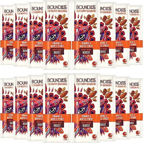 Boundless Activated Nuts and Seeds - Gut Health Mixed Nuts & Seed Mix - Orange & Maple Syrup - Pecan Nuts, Almonds, Sunflower Seeds, Pumpkin Seeds - Gluten Free Snacks, Vegan Protein Snacks, 16 x 25g | Pecan Nuts, Almonds, Sunflower Seeds, Pumpkin Seeds Gluten Free Snacks, Vegan Protein Snacks, 16 x 25g