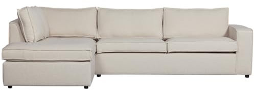 WOOOD Thomas Ecksofa Links 4-Sitzer Sofa in L-Form aus Webstoff Sofa Eckgarnitur Bank Couch - Sand - 283x92x197 cm