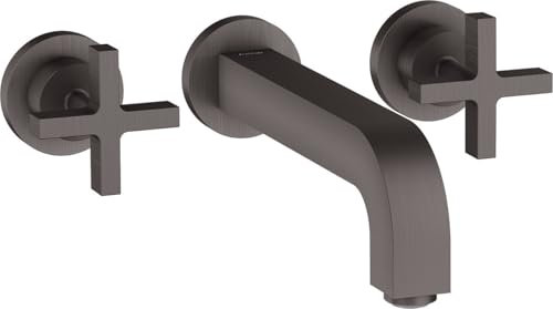 hansgrohe AXOR Citterio 3-Loch Waschtischarmatur Unterputz, Auslauf 222mm, Kreuzgriffe, Rosetten für Wandmontage, Farbe: Brushed Black Chrome
