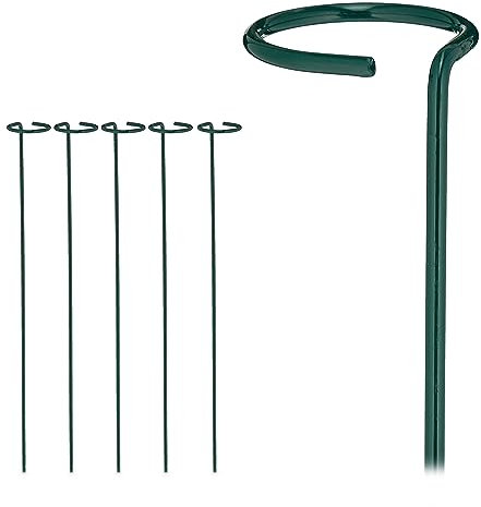 Relaxdays Pflanzstäbe Metall, 6er Set, Rankstäbe mit Ring, Metallstäbe Garten, Rankhilfe Stäbe, 60 cm lang, dunkelgrün