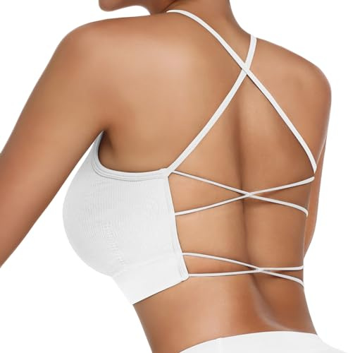 Vertvie Sport BH Damen Gepolstert Crossback | Rückenfreier BH,Yoga Bra ohne Bügel,Sexy Bralette Spaghettiträger,Rücken Gekreuzt Gerippt Bustier Atmungsaktiv