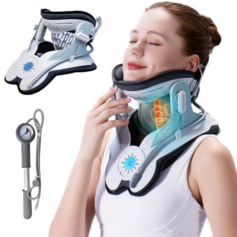 ALPHAY Cervical Traction Device, Neck Stretcher for Cervical Pain Relief, Air Pump Neck Brace with 3 Power Traction and 8 Airbag Support, Neck Decompression and Neck Tension Relief