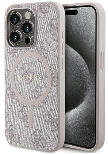 GUESS Custodia GUHMP15XG4GFRP per iPhone 15 PRO Max 6,7 Pollici Custodia Rigida Rosa Collezione 4G Pelle Logo in Metallo
