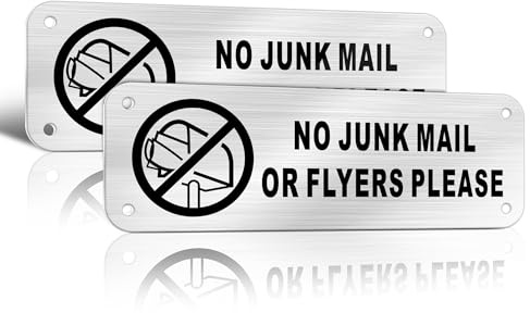 TAKULA No Junk Mail Sticker for Letterbox, 15x5cm Aluminum, Pack of 2 | Brushed aluminum, pre-drilled self-adhesive holes, weatherproof, durable, for front door letterbox mailboxes, stop junk mail