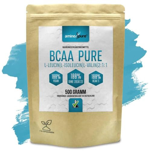 aminopure® | BCAA Pulver essentielle Aminosäuren Komplex | Leucin, Isoleucin und Valin im 2:1:1 Verhältnis | vegan und ohne Zusätze | schadstoffgeprüft im Labor | 500 Gramm