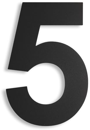 KTC-HOME - PREMIUM Hausnummer Schwarz inkl. Montagematerial - pulverbeschichtet - Arial - Höhe 20 cm - RAL 9005 - rostfrei & wetterfestes Hausnummernschild - Hausnummer 5 -