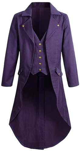 Maeau Manteau Longue Queue Homme Gothique Victorien Vintage pour Halloween | S-4XL, Gilet superposé, Boutons métalliques, Coupe cintrée, Poches latérales, pour Jeu de Rôle, Fêtes costumées et Spectacles