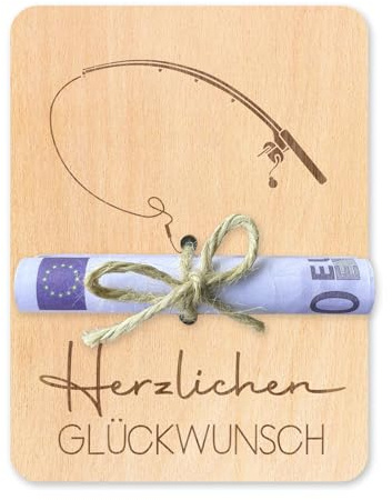 Sugeru Geldgeschenke Verpackung aus Holz 12 x 9 cm - Wunscherfüller - Geldgeschenk Geburtstag - Angler Geschenk - Fahrrad Geschenke - Geldkarte Geburtstag - Reisegutschein Verpackung (Angelrute)