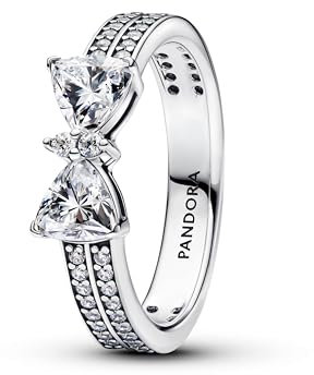 PANDORA Timeless Funkelnde Schleife Doppelreihiger Ring aus Sterling Silber mit Zirkonia, Größe: 54, 193552C01-54