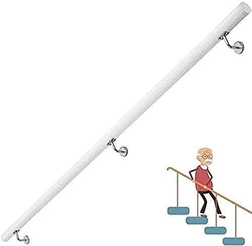 Pasamanos de madera blanca para escalera, barra de soporte antideslizante para uso en interiores y exteriores, kit completo de 1 pie de longitud