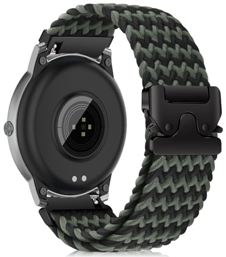 RanBluu Nylonrem för 20 mm 22 mm, elastiskt tygersättningsband, sportband för kvinnor och män, Svart och grön, 22 mm