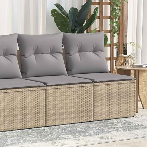 Lauuoeriau Furniture Item home 4-teiliges Gartensofa-Set mit Kissen Beige Polyrattan Akazien-Möbel