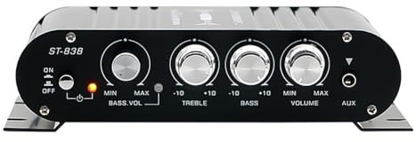 RIKEL Amplificador de Potencia -838 HiFi de 2.1 Canales, Amplificador de Sonido de Graves Estéreo de 80 W X 2 con Salida de Subwoofer, Amplificador de Audio para el Hogar, Color Negro