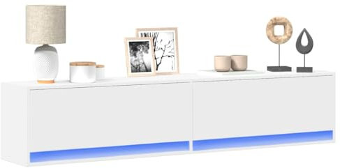 ShGaxin 3307947 Meuble TV mural avec LED blanc 180 x 31 x 38 cm, table TV, meuble TV, meuble de salon, meuble TV