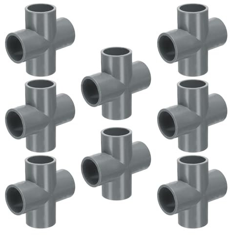 sourcing map 8pcs Tee PVC Fitting 3/4 4 Way Connector Furniture Build Grade Pipe Coupling Elbow Fittings for Sewer Plumbing Drain Pipe Water Supplies Build Garden, Grey