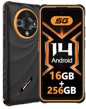 Ulefone Armor X31 Pro 5G Outdoor Handy 2025, 16GB+256GB/SD-2TB, 64MP+25MP Nachtsicht mit Blendende Taschenlampe 6050mAh 6,56” 120Hz Android 14 Handy 3-Slots/Face ID/Fingerprint/GPS/OTG/NFC Orange