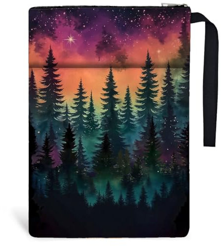 Hobbspring 1pc Book Sleeve mit Reißverschluss 34x24cm Aquarell Forset Book Pouches Book Covers für Paperbacks Bookish Book Protectors für Studenten, Lehrer und Buchliebhaber Zurück zur Schule