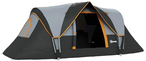 Outsunny Campingzelt für 5-6 Personen stabil wasserdicht Familienzelt mit Eingang Fenster Packtasche, Zelt mit 3000mm Wassersäule Tunnelzelt für Camping Reise Garten, Hellgrau