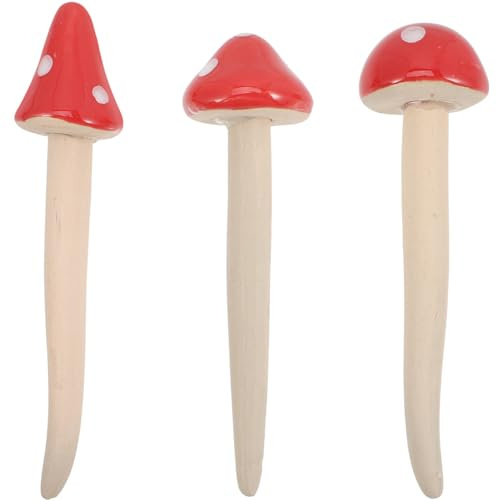 INOOMP Ceramic Mushroom Garden Ornaments with Delicate Details 3pcs with Red Spotted Design, Small Mushroom Decor Made of Ceramic Lawn Ornament Decor for Flower Garden and Office