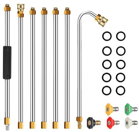 Pressure Washer Extension Wand Set, High Pressure Washer Gun Extension Rod with 5 Pcs Nozzle Tips, 1/4 Inch Quick Connect Power Washer Lance Extension Roof Cleaner Lance Gutter Cleaning Tool