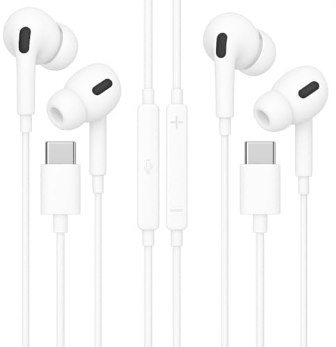 For iPhone 17e Earphones, 2 Pack Earphones for iPhone 17/17 Pro / 17 Pro Max/Air / 16e / 16/16 Pro / 16 Plus / 16 Pro Max, Wired Headphones, In-Ear Earbuds with USB Type C Interface (WHITE)