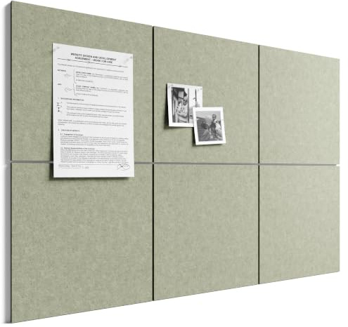 Bumusty Cork Board Alternative, 6-Pack Felt Pin Board, Sage | 90 x 60cm Notice Boards for Home, Solid Tile 6-pack Vision Board with 30 Pushpins & 30 Adhesive Tabs for Office & Bedroom