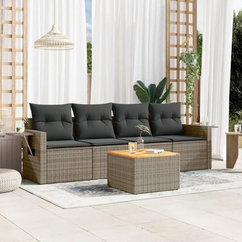 Xichuzi 5-TLG. Garten-Sofagarnitur mit Kissen Grau Poly Rattan, Lounge Gartenmöbel Set, Möbelsets, Balkon Möbel, Gartenlounge, Gartensofa - 3256774
