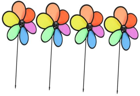 PHENOFICE 4pcs Flower Windmill Decor for Party Garden Windmill Outdoor Lawn Pinwheels Solar