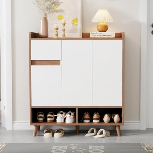 Sweiko Meuble À Chaussures, Commode 99x90x35cm avec Étagères Réglables, Buffet de Rangement pour la Maison, Grand Espace de Rangement, Pieds en Bois Massif